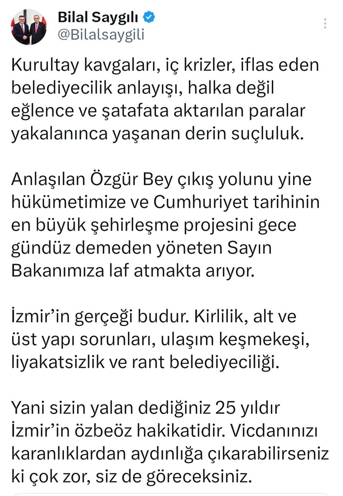 AK Parti İzmir İl Başkanı Bilal Saygılı'dan Özgür Özel'e sert yanıt