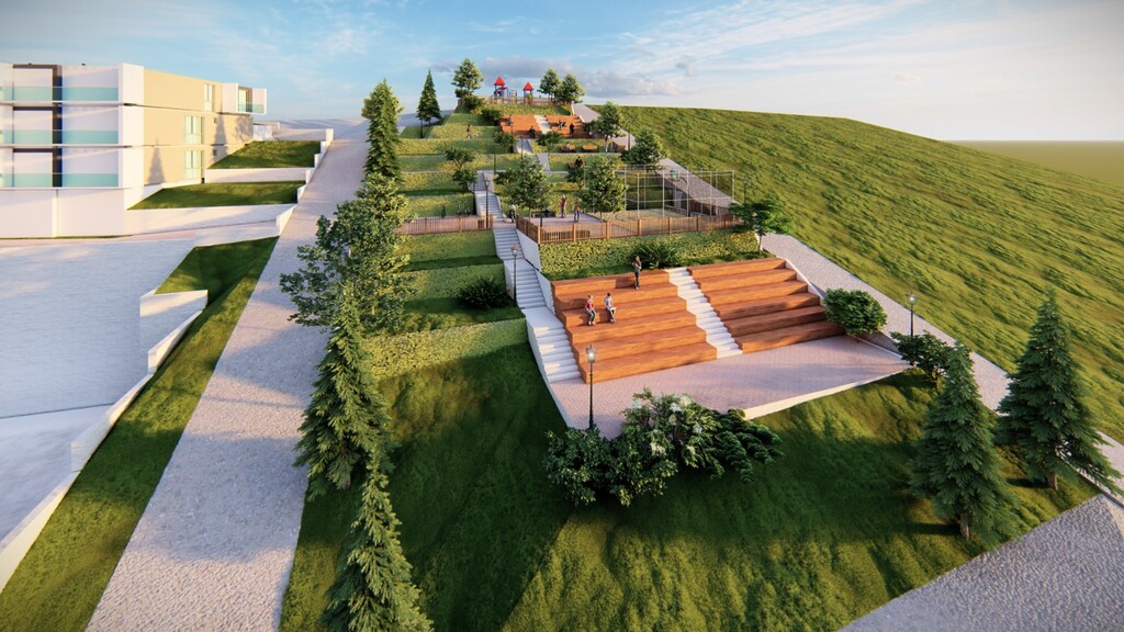 Çiğli Atatürk Mahallesi Yılmaz Aksoy Parkı modern amfi ve peyzaj tasarımı görseli.