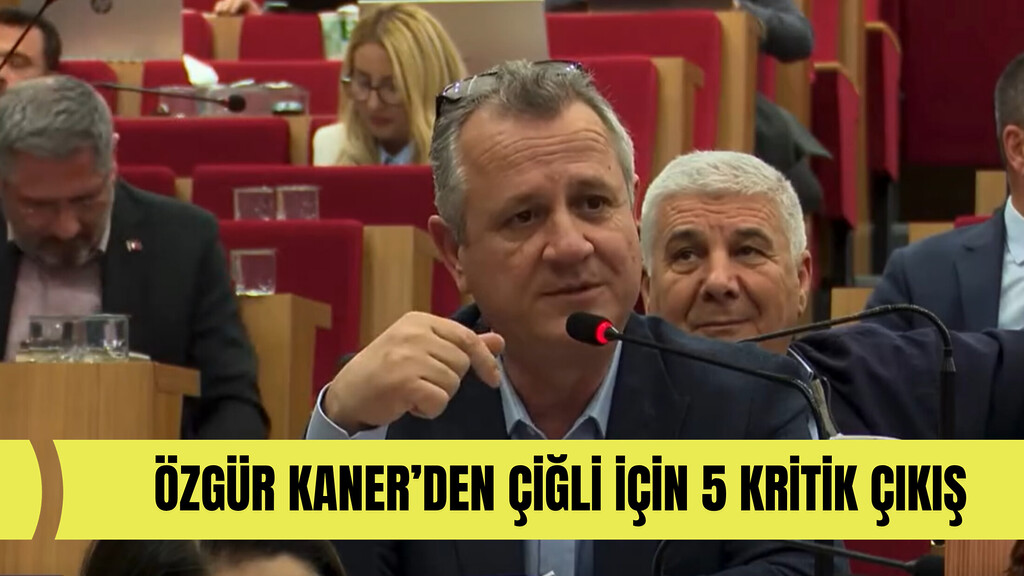 Çiğli Belediye Meclis Üyesi Özgür Kaner'in İzmir Büyükşehir Belediyesi Meclis Toplantısı'nda Harmandalı ve Ekol Kavşağı hakkında konuşma yaparken çekilmiş fotoğrafı.