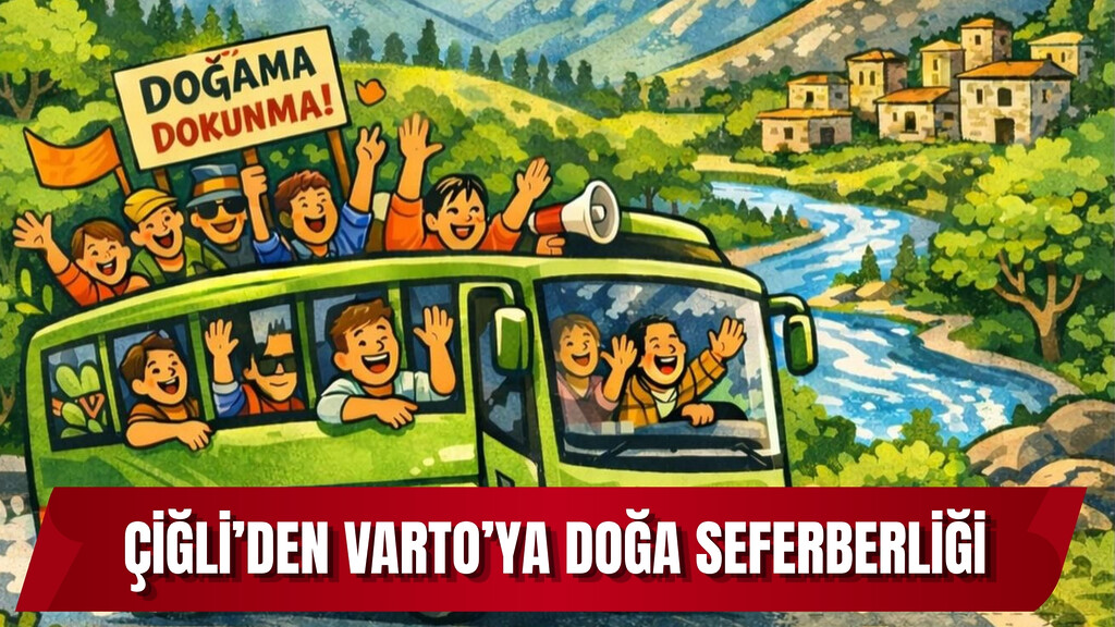 Çiğli İzmir Varto-Der JES projesi karşıtı Büyük Varto Mitingi için otobüs kaldırma organizasyonu illüstrasyonu