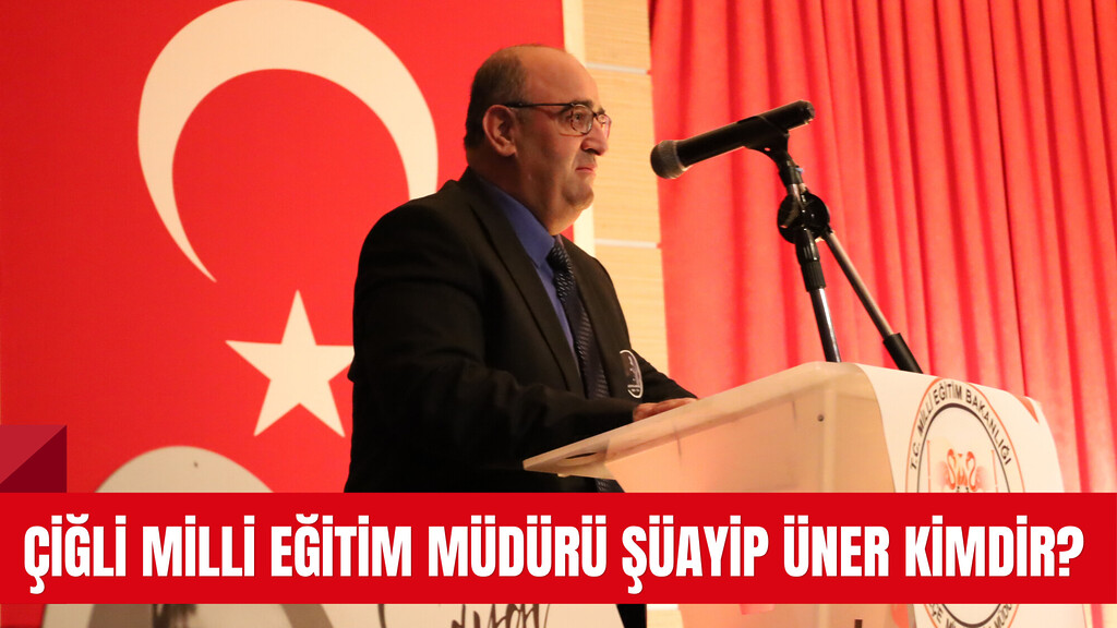 Çiğli İlçe Milli Eğitim Müdürü Şuayip Üner kürsüde konuşma yaparken.